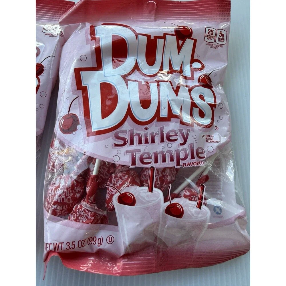 2pc Dum-Dums Shirley Temple Flavored Lollipops 3.5 Oz Bags Cherry Indv Wrap Pops